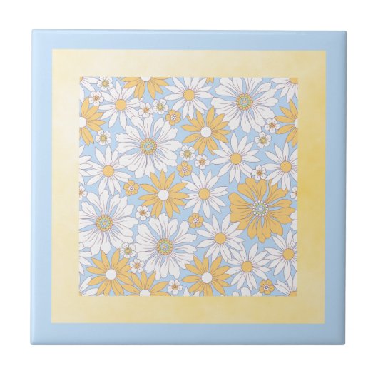 Gele landbloem kunst tegeltje (Voorkant)