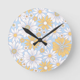 Gele landelijke bloem kunst ronde klok