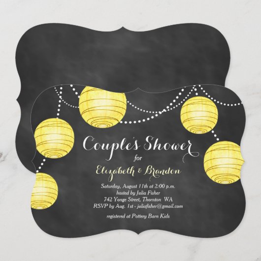 Gele lantaarns op Chalk Couple's Shower Invite Kaart (Voorkant / Achterkant)