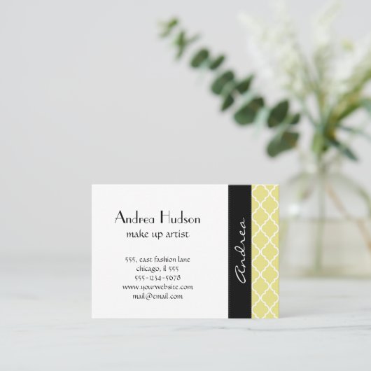 Gele Latticework, Quatrefoil, Marokkaanse Trellis Visitekaartje (Staand voorkant)