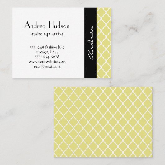 Gele Latticework, Quatrefoil, Marokkaanse Trellis Visitekaartje (Voorkant / Achterkant)