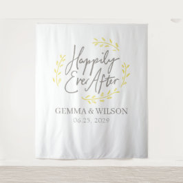 Gele Laurel lekt gelukkig na het huwelijk Wandkleed