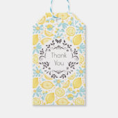 Gele leemons en blauw bloemen Patroon Dank u Cadeaulabel (Voorkant)
