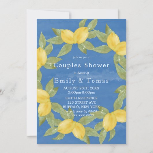 Gele leemons en blauw Waterverf-paar — Shower (Voorkant)