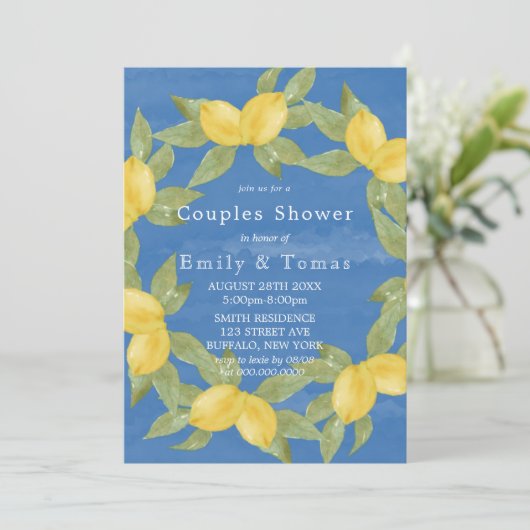 Gele leemons en blauw Waterverf-paar — Shower (Staand voorkant)