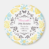 Gele leemons en blauwe bloemen Birthday Hartelijk  Magneet (Voorkant)