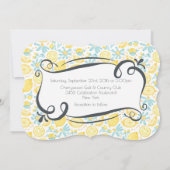 Gele leemons en blauwe bloemen bruiloft uitnodigen kaart (Achterkant)