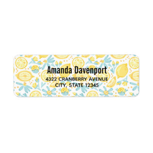 Gele leemons en blauwe bloemen geïllustreerd Patro Etiket