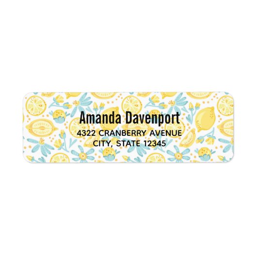Gele leemons en blauwe bloemen geïllustreerd Patro Etiket (Voorkant)