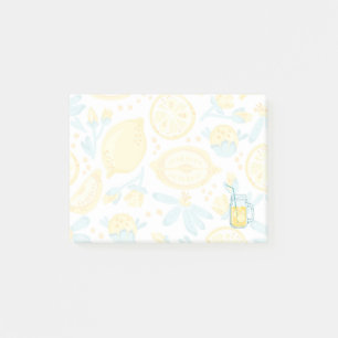 Gele leemons en blauwe bloemen geïllustreerd patro post-it® notes