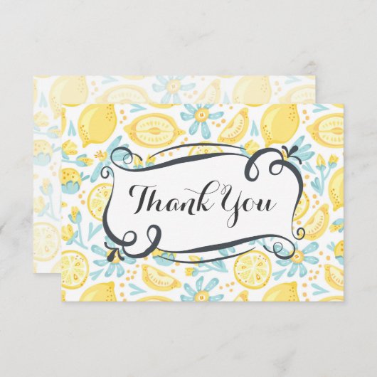 Gele leemons en blauwe bloemen Hartelijk dank Bedankkaart (Voorkant / Achterkant)