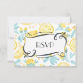 Gele leemons en blauwe bloemen Quaint Wedding RSVP (Voorkant)