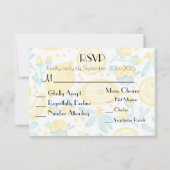Gele leemons en blauwe bloemen Quaint Wedding RSVP (Achterkant)