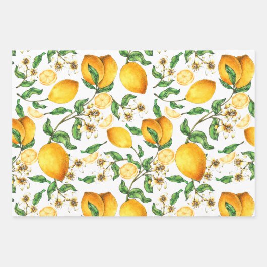 Gele leemons en Lemon Flowers Beauful Inpakpapier Vel (Voorkant 3)