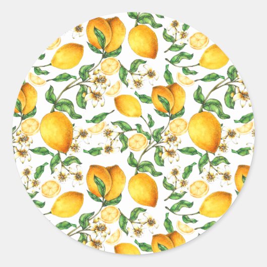 Gele leemons en Lemon Flowers Beauful Ronde Sticker (Voorkant)