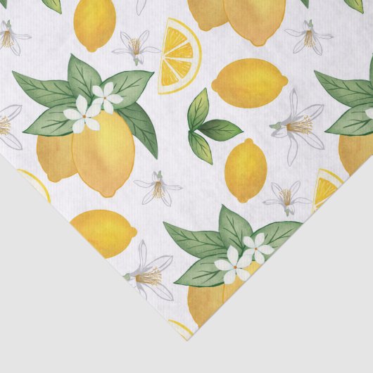 Gele leemons laten witte bloemen Rustisch Tissuepapier (Detail)