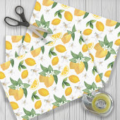 Gele leemons laten witte bloemen Rustisch Tissuepapier
