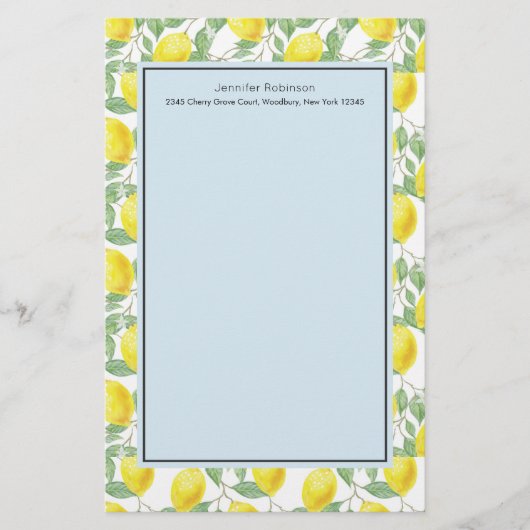Gele leemons met groen lederen patroon briefpapier (Voorkant)