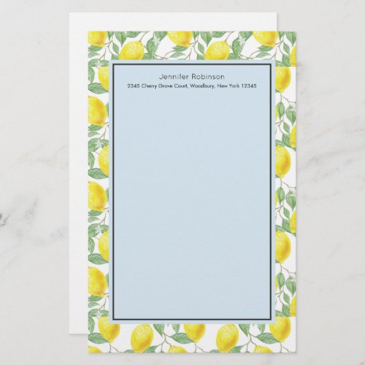 Gele leemons met groen lederen patroon briefpapier (Voorkant / Achterkant)