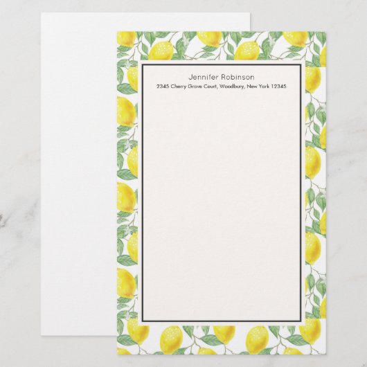 Gele leemons met groen lederen patroon briefpapier (Voorkant / Achterkant)