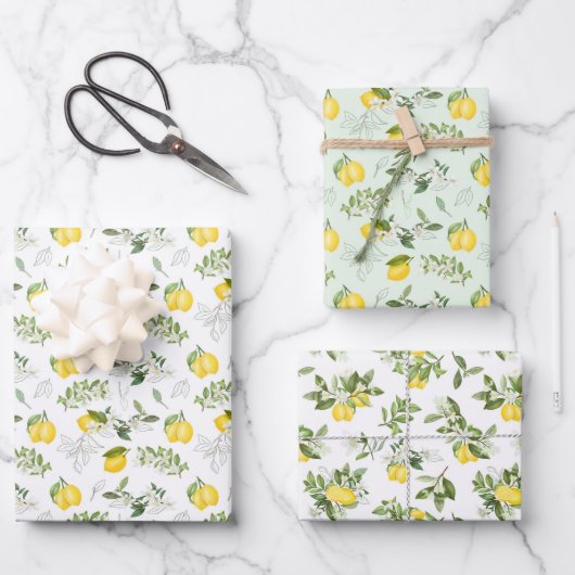 Gele leemons op de wijnstok inpakpapier vel (Voorkant)