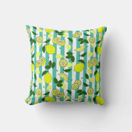  gele leemons op het Blauwgroen Blauwe Stripes Pat Kussen