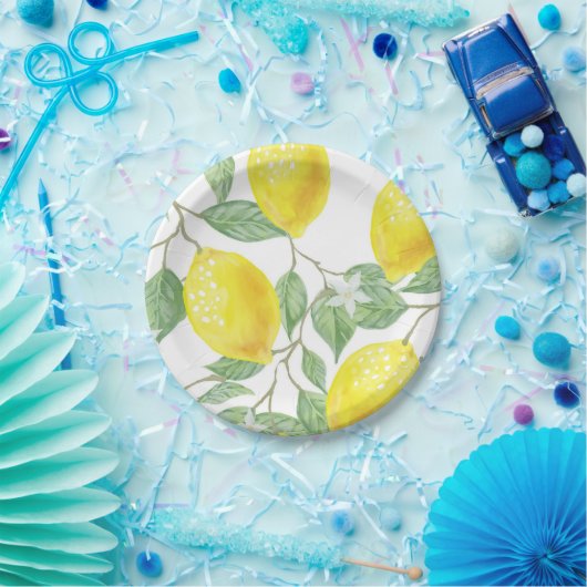 Gele leemons voor wijnontwerp papieren bordje (Feest)