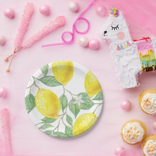 Gele leemons voor wijnontwerp papieren bordje (Feest)
