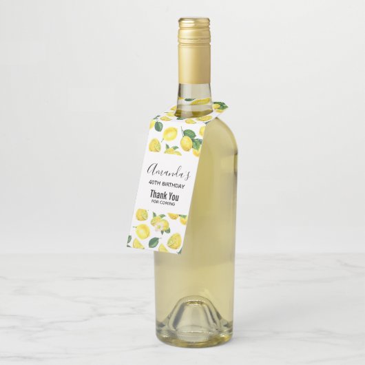 Gele leemons Waterverf fruitpatroon Dank u wel Flessenhanger (Schuin)