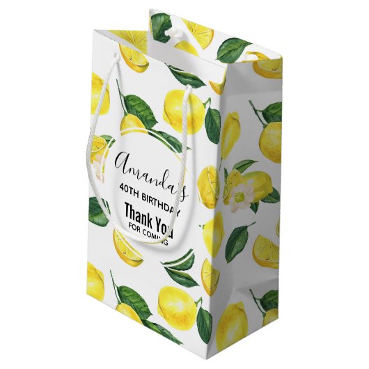 Gele leemons Waterverf fruitpatroon Dank u wel Klein Cadeauzakje (Achterkant Gekanteld)