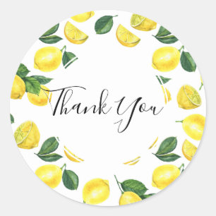 Gele leemons Waterverf fruitpatroon Dank u wel Ronde Sticker