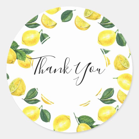 Gele leemons Waterverf fruitpatroon Dank u wel Ronde Sticker (Voorkant)