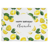 Gele leemons Waterverf Vruchtpatroon Birthday Groot Cadeauzakje (Voorkant)