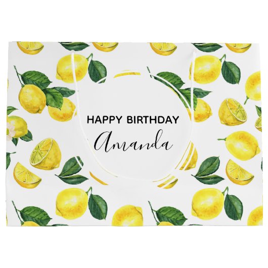 Gele leemons Waterverf Vruchtpatroon Birthday Groot Cadeauzakje (Achterkant)