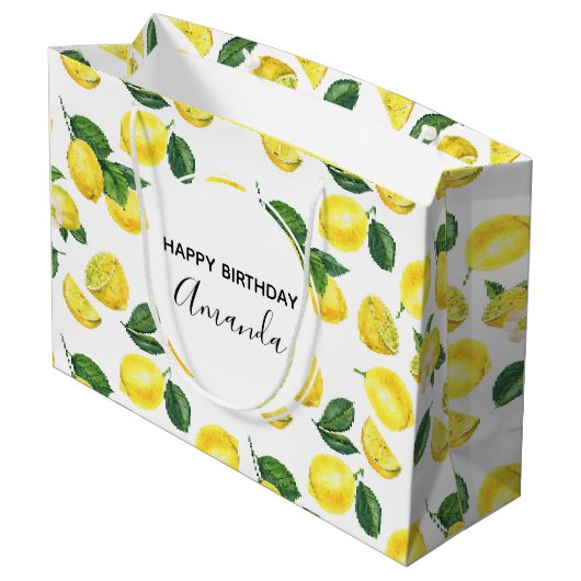 Gele leemons Waterverf Vruchtpatroon Birthday Groot Cadeauzakje (Achterkant Gekanteld)