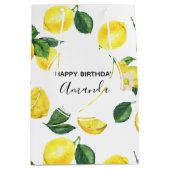 Gele leemons Waterverf Vruchtpatroon Birthday Medium Cadeauzakje (Voorkant)