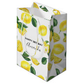 Gele leemons Waterverf Vruchtpatroon Birthday Medium Cadeauzakje (Voorkant Gekanteld)