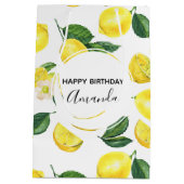 Gele leemons Waterverf Vruchtpatroon Birthday Medium Cadeauzakje (Achterkant)