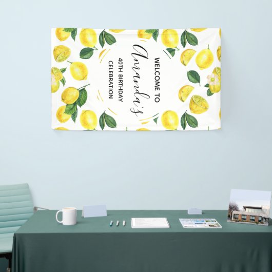 Gele leemons Waterverf Vruchtpatroon Birthday Spandoek (Beurs)