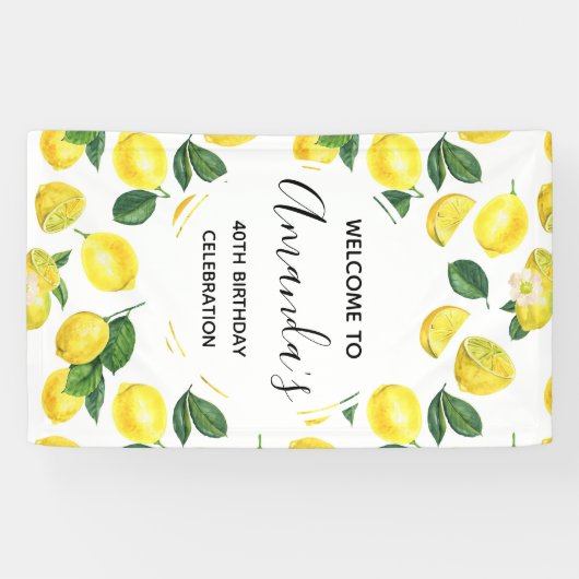 Gele leemons Waterverf Vruchtpatroon Birthday Spandoek (Horizontaal)