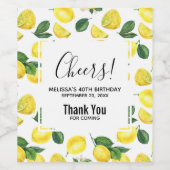 Gele leemons Waterverf Vruchtpatroon Birthday Wijn Etiket (Enkel label)