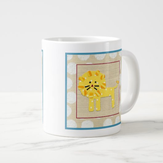 Gele leeuw met witte pooldots grote koffiekop (Voorkant rechts)