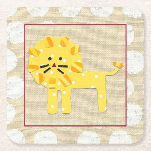 Gele leeuw met witte pooldots kartonnen onderzetters (Voorkant)