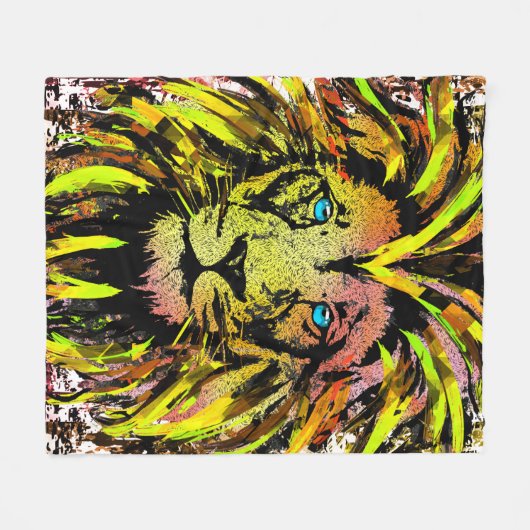 Gele leeuwenkop Fleece Blanket - Lion Fleece (Voorkant (Horizontaal))