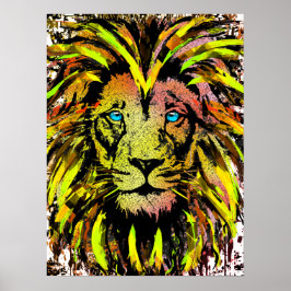 Gele leeuwenkop - Geel Poster met lionzijde - Afdr