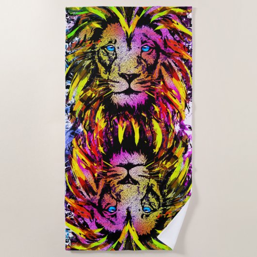 Gele leeuwenkop - Lion Face - Lion Beach Towel Strandlaken (Voorkant)