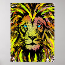 Gele leeuwenkop Poster afdrukken - Lion Face Poste