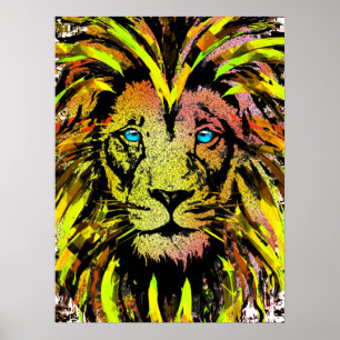 Gele leeuwenkop Poster afdrukken - Lion Face Poste