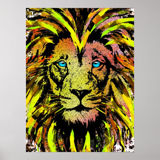 Gele leeuwenkop Poster afdrukken - Lion Face Poste (Voorkant)