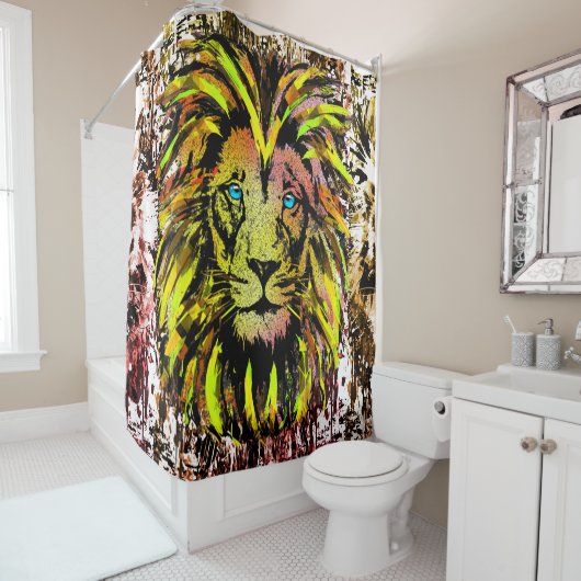 Gele leeuwenkuifgordijn - Lionzijde Douchegordijn (In situ)